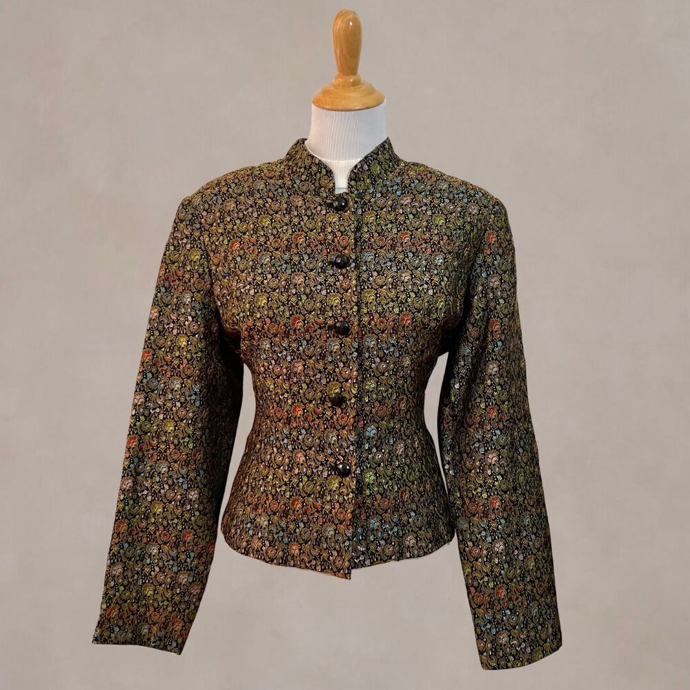 Vintage 90s JBS Ltd Silk Brocade Floral Mandarin Collar Jacket Women’s 8
